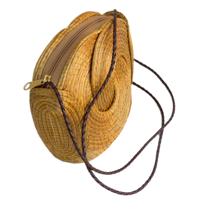 Golden grass sling, 'Golden Links' - Handmade Golden Grass Sling Handbag from Brazil
