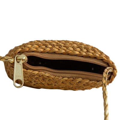 Golden grass sling bag, 'Braided Sunshine' - Braided Golden Grass Sling Bag Handcrafted in Brazil