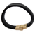 Leather wristband bracelet, 'Fearless Strength' - Black Leather Wristband Bracelet Gold-Toned Steel Clasp
