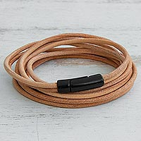 Leather cord bracelet, 'Sand Rivers' - Beige Leather Cord Bracelet from Brazil
