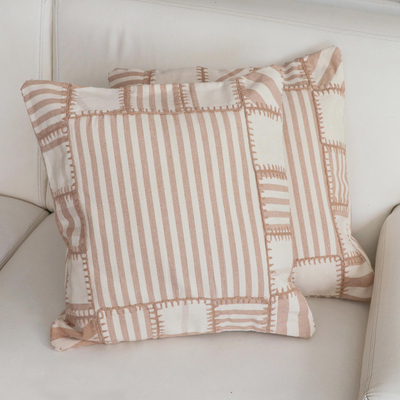 Cotton cushion cover, 'Sweet Patchwork' - Patchwork Striped Cotton Cushion Cover from Brazil