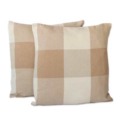 Cotton cushion covers, 'Striped Patchwork' (pair) - Handwoven Patchwork Cotton Cushion Covers from Brazil (Pair)