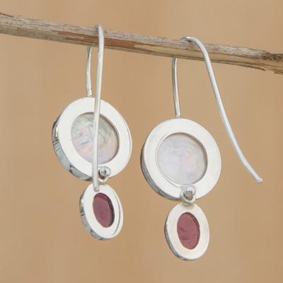 Cultured pearl and garnet drop earrings, 'Oval Glow' - Cultured Pearl and Garnet Drop Earrings from Brazil