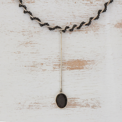 Agate pendant necklace, 'Night Spiral' - Black Agate Pendant Necklace from Brazil
