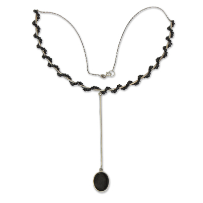 Agate pendant necklace, 'Night Spiral' - Black Agate Pendant Necklace from Brazil