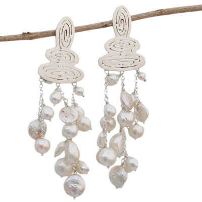 Cultured pearl waterfall earrings, 'Glowing Cascade' - Modern Cultured Pearl Waterfall Earrings from Brazil