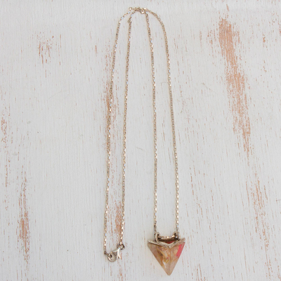 Rutile quartz pendant necklace, 'Complex Pyramid' - Rutile Quartz and Natural Flower Pendant Necklace