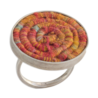 Silver and silk cocktail ring, 'Modern Serpent in Orange' - Silver and Silk Cocktail Ring in Orange from Brazil