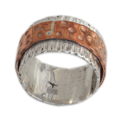 Silver and copper band ring, 'Gleaming Embrace' - Silver and Copper Band Ring from Brazil