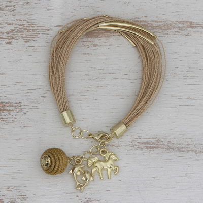 Gold accented golden grass charm bracelet, 'Romantic Nature' - Gold Accented Golden Grass Charm Bracelet from Brazil