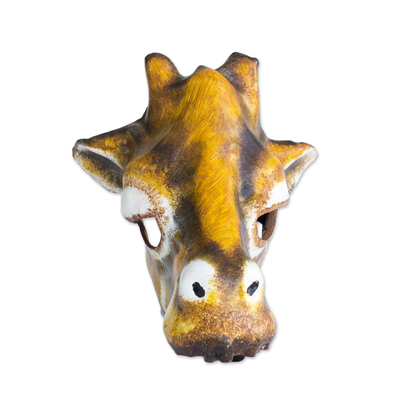 Leather mask, 'Gentle Giraffe' - Handcrafted Realistic Giraffe Molded Leather Mask