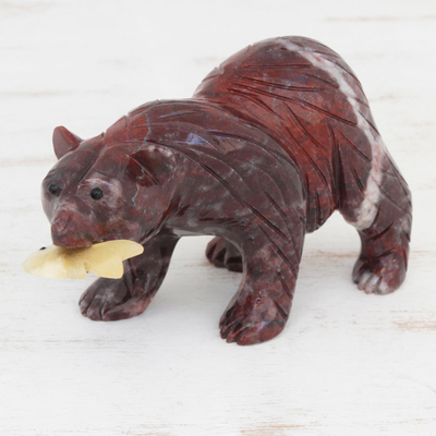 escultura de magnesita - Escultura de oso de magnesita tallada a mano de Brasil