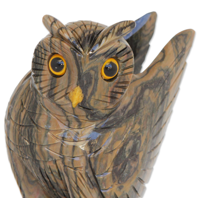 Dolomite sculpture, 'Earthen Owl' - Hand-Carved Earth-Tone Dolomite Owl Sculpture from Brazil