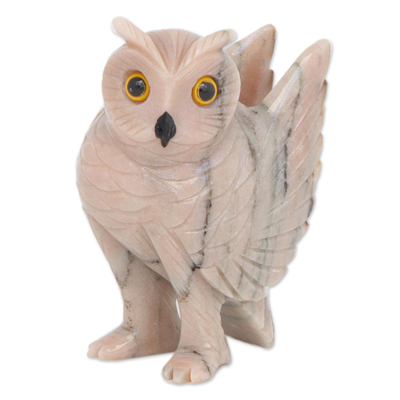Dolomite sculpture, 'Desert Owl' - Hand-Carved Pink Dolomite Owl Sculpture from Brazil