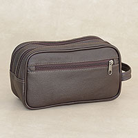 Leather travel bag, 'Espresso Sophisticated Style'