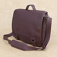 Leather laptop bag, 'Universal in Maroon'
