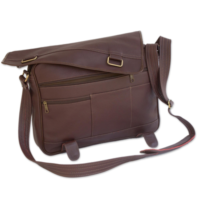 Leather laptop bag, 'Universal in Maroon' - Handmade Leather Laptop Bag in Maroon from Brazil 