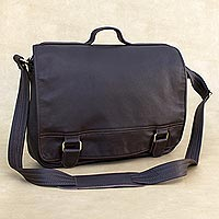 Leather laptop bag, 'Universal in Espresso' (single)