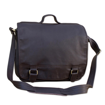 Leather laptop bag, 'Universal in Espresso' (single) - Handmade Leather Laptop Bag in Espresso from Brazil (Single)