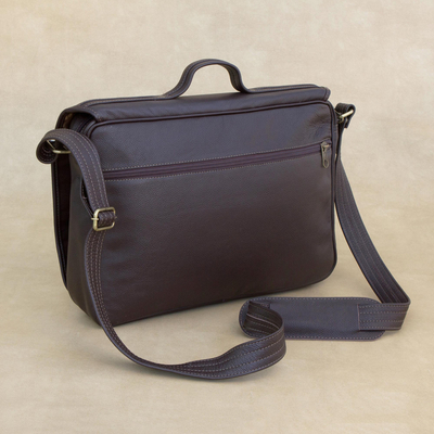Leather laptop bag, 'Universal in Espresso' (single) - Handmade Leather Laptop Bag in Espresso from Brazil (Single)