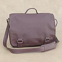 Leather laptop bag, 'Universal in Maroon' (double)