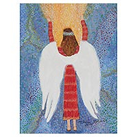 'Connection' - Signed Folk Art Painting of an Angel from Brazil