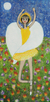 'The Angel Dances in the Cerrado' - Signed Naif Painting of an Angel in a Yellow Dress thumbail