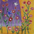 'Angel, Birds, and Flowers' - Signed Naif Painting of an Angel in a Purple Dress (image 2c) thumbail