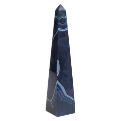 Agate sculpture, 'Blue Obelisk' - Blue Agate Gemstone Sculpture from Brazil
