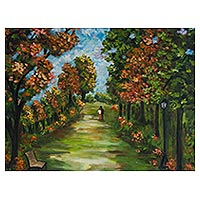 'Stroll' - Signed Impressionist Painting of a Park from Brazil