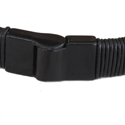 Men's leather wristband bracelet, 'Masculinity' - Men's Modern Leather Wristband Bracelet in Black from Brazil