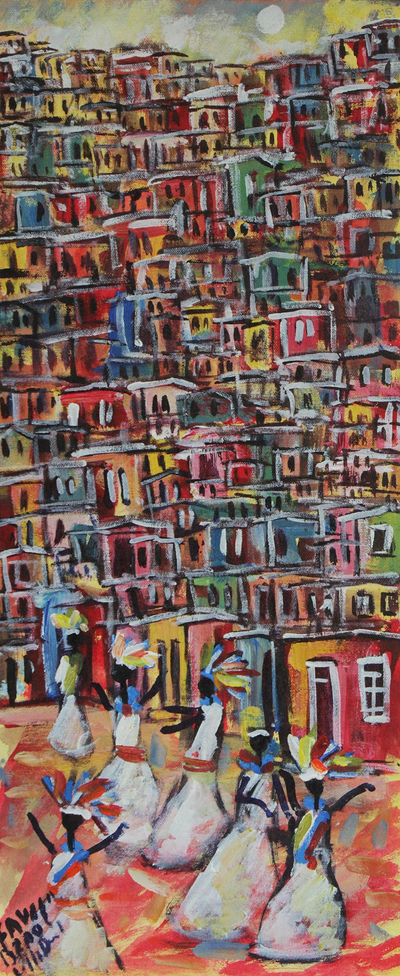 'Carnival in the Community' - Signed Painting of a Favela Carnival from Brazil