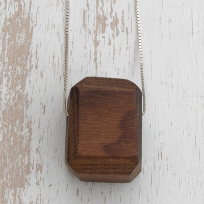 Wood pendant necklace, 'Nature's Jewel' - Modern Natural Canela Wood Pendant Necklace from Brazil