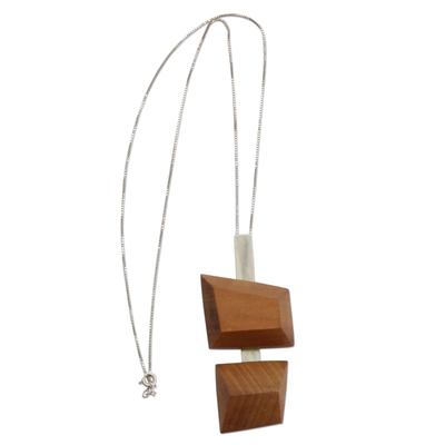 Halskette mit Holzanhänger - Moderne Halskette mit Anhänger aus rotem Peroba-Holz aus Brasilien