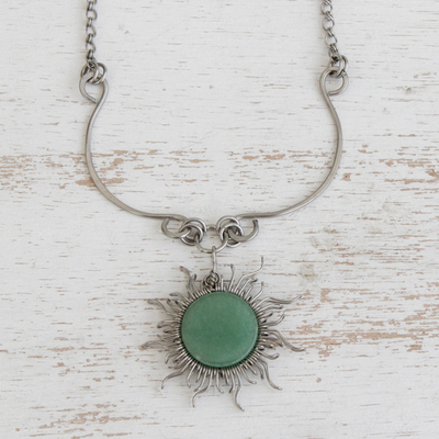 Quartz pendant necklace, 'Sun Rays' - Sun-Themed Green Quartz Pendant Necklace from Brazil
