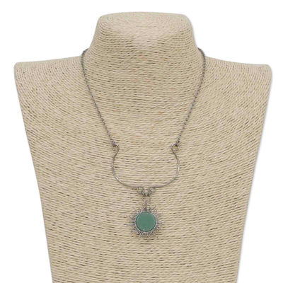 Quartz pendant necklace, 'Sun Rays' - Sun-Themed Green Quartz Pendant Necklace from Brazil