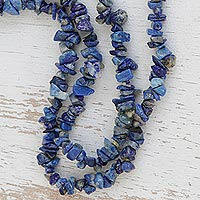Lapis lazuli beaded long necklace, Blue Ridge