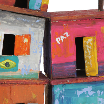 Recycled wood wall sculpture, 'Houses of Love' - Recycled Wood Favela Wall Sculpture from Brazil