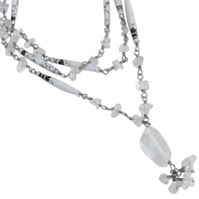 Halskette mit Gliederanhänger aus Quarz und Recyclingpapier - Halskette mit Quarz- und Recyclingpapier-Gliederanhänger aus Brasilien