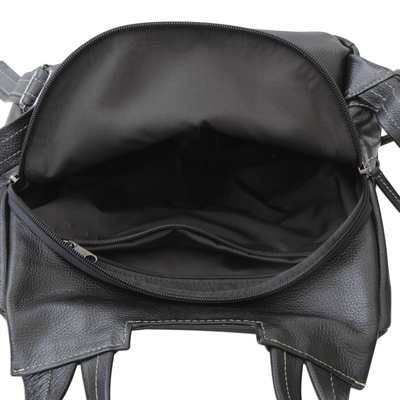Leather backpack, 'Feminine Black' - Leather Backpack in Black from Brazil
