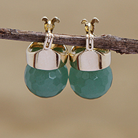 Gold plated quartz drop earrings, Forest Acorn