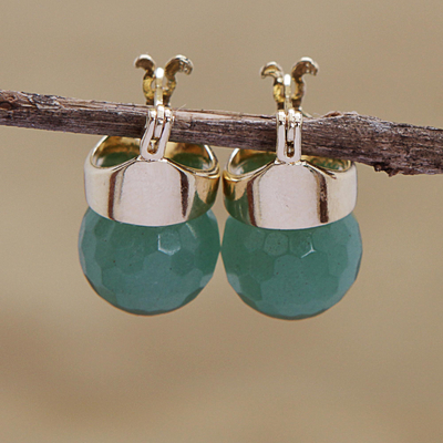 Gold plated quartz drop earrings, 'Forest Acorn' - 18k Gold Plated Green Quartz Drop Earrings from Brazil
