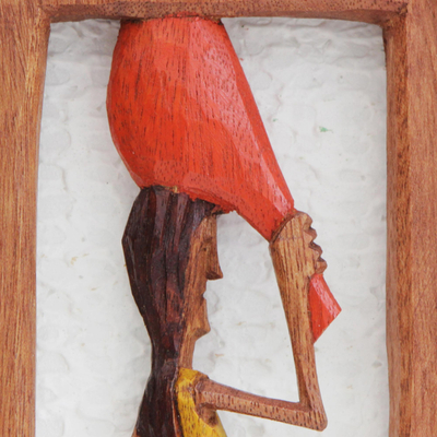 Paneles de madera en relieve, (par) - Par de Paneles en Relieve de Madera que Representan a Trabajadores Brasileños