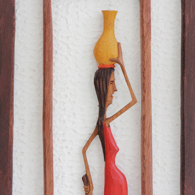 Panel en relieve de madera - Panel en relieve de madera de una mujer del noreste de Brasil