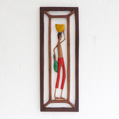 Panel en relieve de madera - Panel en relieve de madera de un hombre del noreste de Brasil