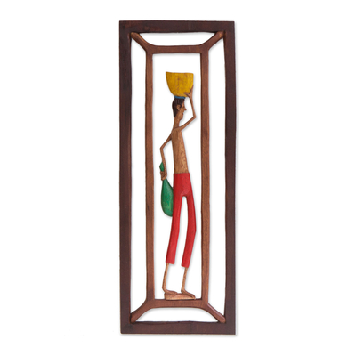 Wood relief panel, 'Northeastern Man' - Wood Relief Panel of a Man from the Northeast of Brazil