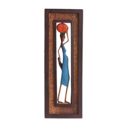 Wood relief panel, 'Woman from the Northeast' - Hand-Carved Wood Relief Panel of a Brazilian Working Woman