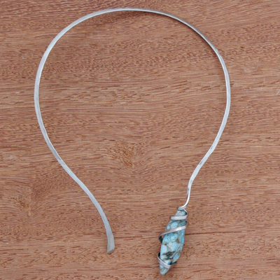 NOVICA Jasper Stainless Steel Collar Necklace 17 Lake Magnitude