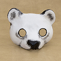 Leather mask, 'Polar Bear Face' - Handcrafted Leather Polar Bear Mask from Brazil