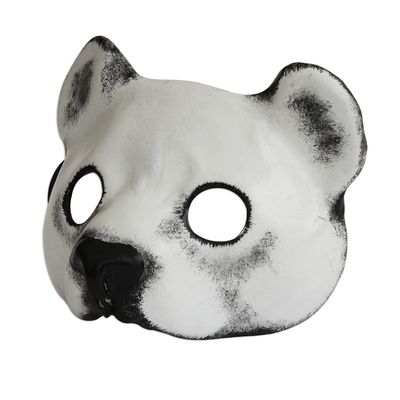 Leather mask, 'Polar Bear Face' - Handcrafted Leather Polar Bear Mask from Brazil